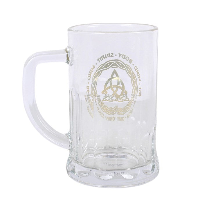 Celtic Triquetra Knot Glass Beer Tankard with Coaster