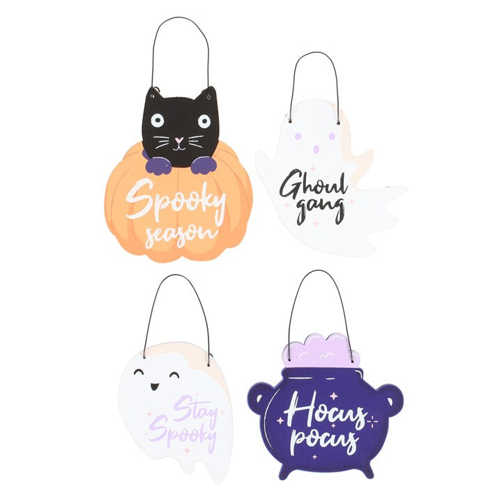Set of 24 Mini Spooky Signs on Display