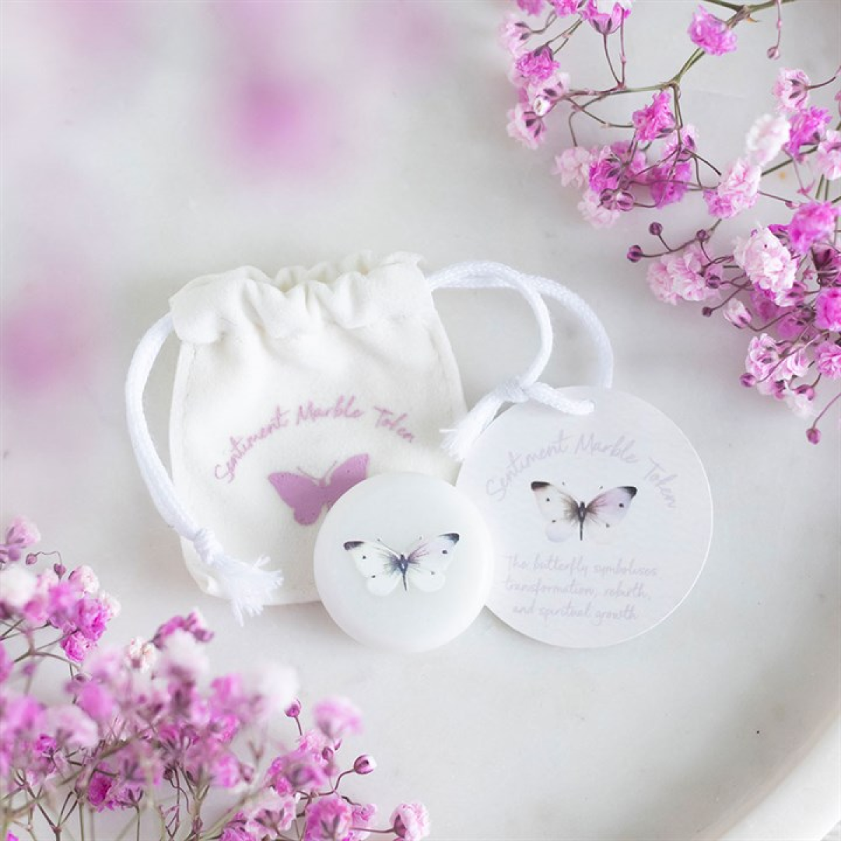 Box of 24 Marble Butterfly Keepsake Tokens in a Bag