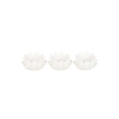 Set of 3 White Lotus Flower Tealight Holders