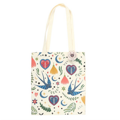 Cream Folk Print Polycotton Tote Bag