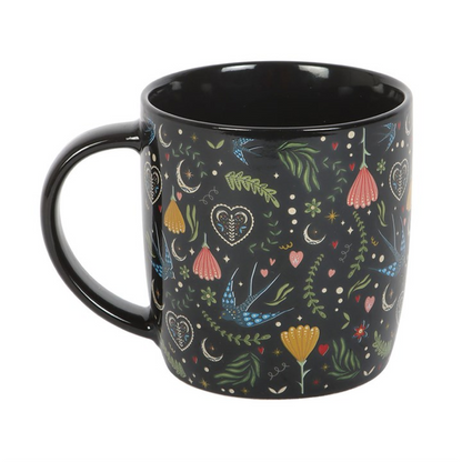 Black Midnight Bloom Print Mug