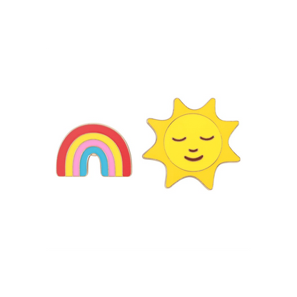 Set of 2 Rainbow and Sun Pin Badges