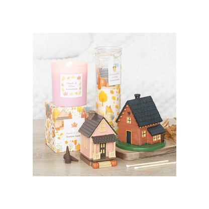 Pink House Incense Cone Burner with Pumpkins