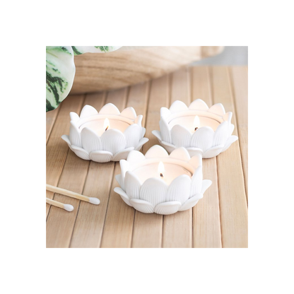 Set of 3 White Lotus Flower Tealight Holders