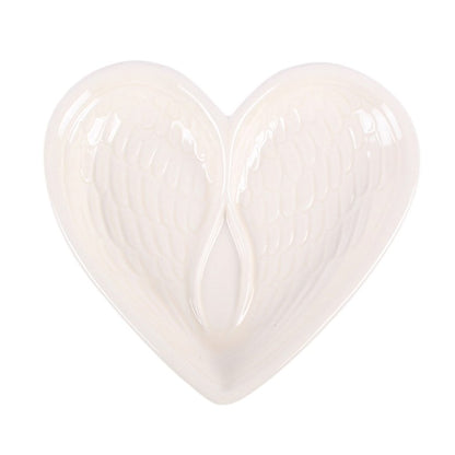 Off White Angel Wing Heart Trinket Dish