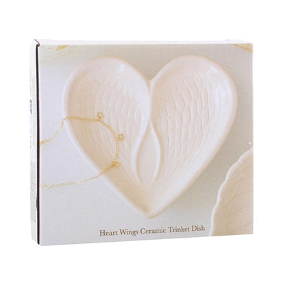 Off White Angel Wing Heart Trinket Dish
