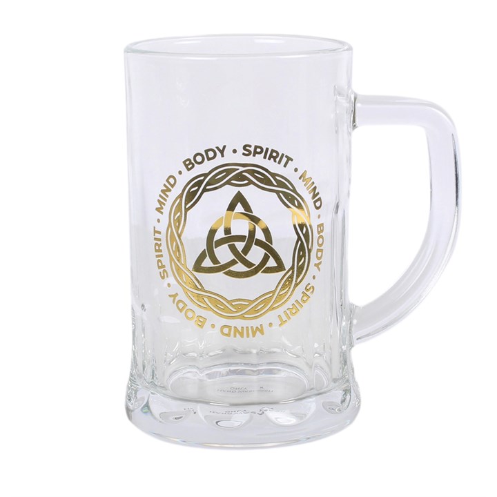 Celtic Triquetra Knot Glass Beer Tankard with Coaster