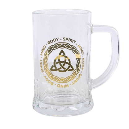 Celtic Triquetra Knot Glass Beer Tankard with Coaster