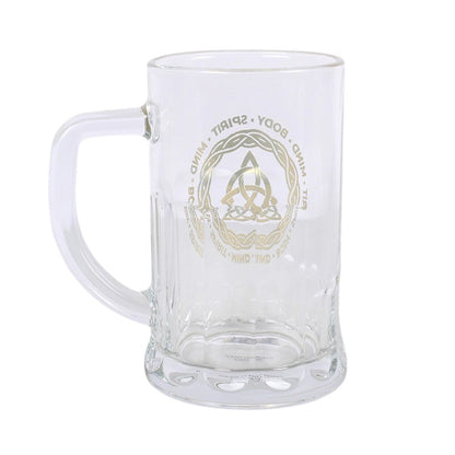 Celtic Triquetra Knot Glass Beer Tankard with Coaster