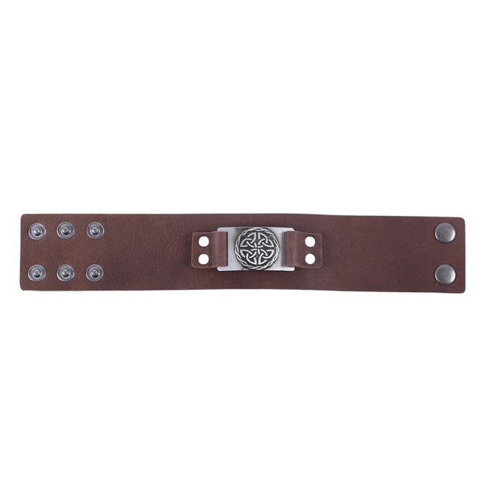Brown Celtic Shield Knot Leather Cuff Bracelet