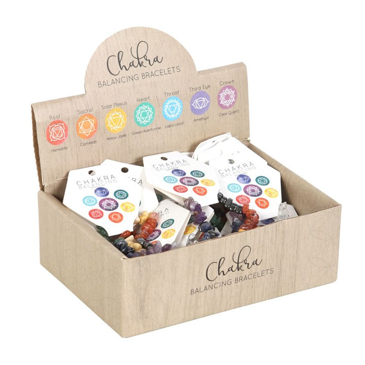 Set of 24 Chakra Crystal Chip Bracelets in Display Box