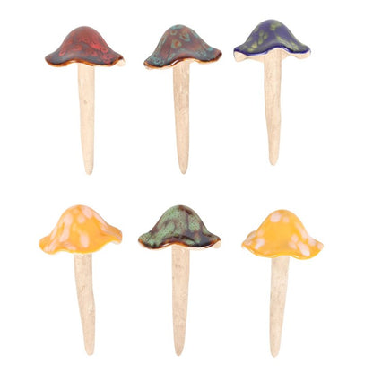 Set of 18 Ceramic Mushroom Plant Pot Decorations in Display