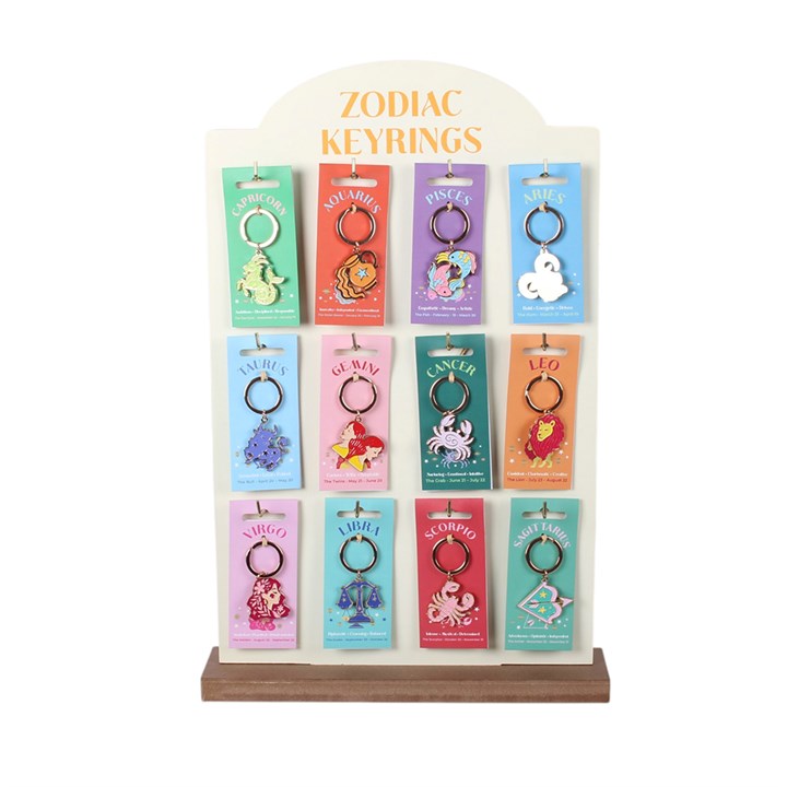 Set of 36 Zodiac Zest Keyrings on Display