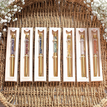 Set of 42 Chakra Crystal Chip Pens in Display