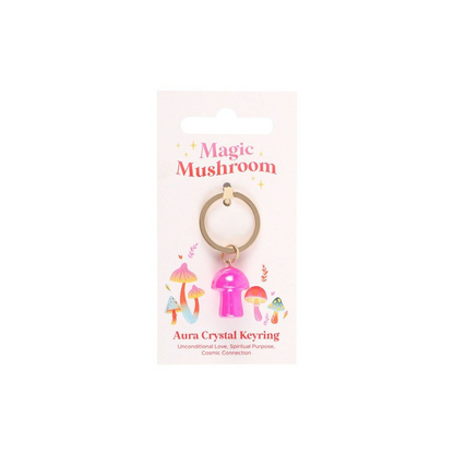 Pink Aura Crystal Mushroom Keyring