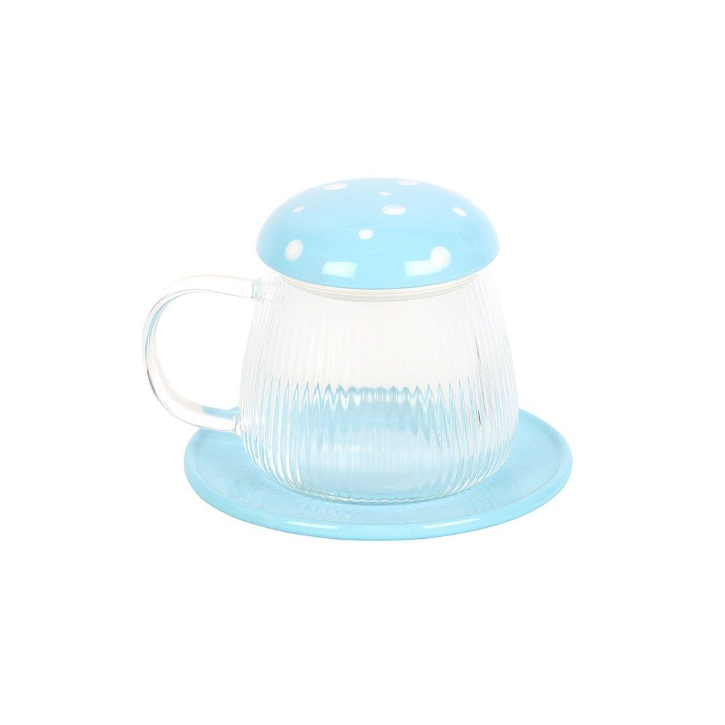 Blue Glass Mushroom Mug and Saucer