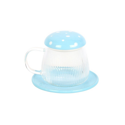 Blue Glass Mushroom Mug and Saucer