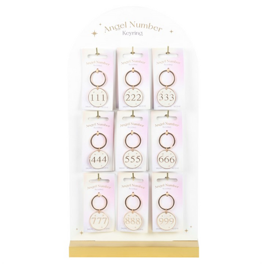 Set of 36 Angel Number Keyrings on Display