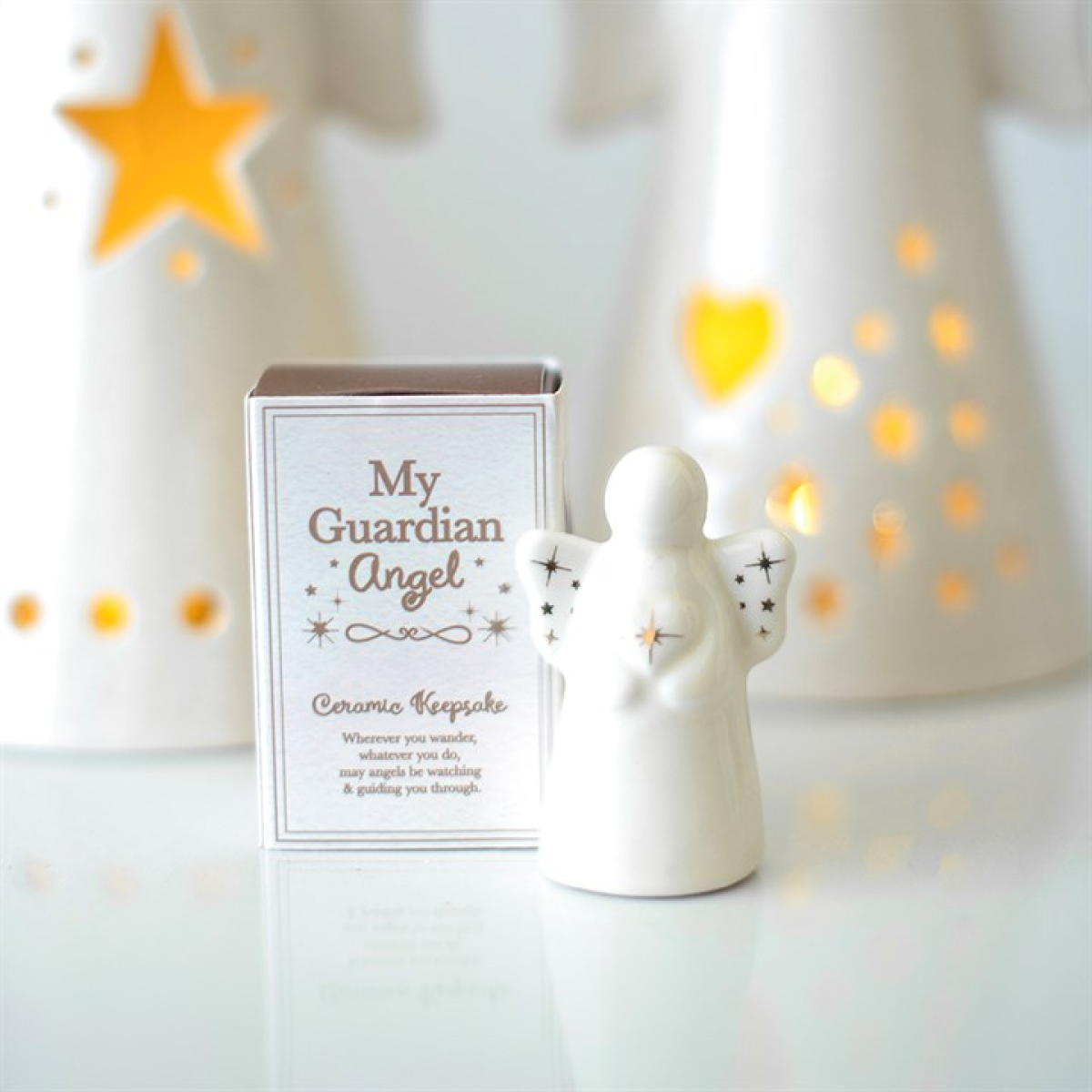 Set of 24 Guardian Angel Ceramic Keepsakes in Display