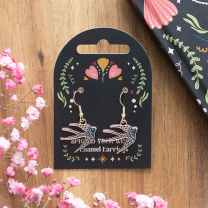 Blue Spread Your Wings Swallow Earrings