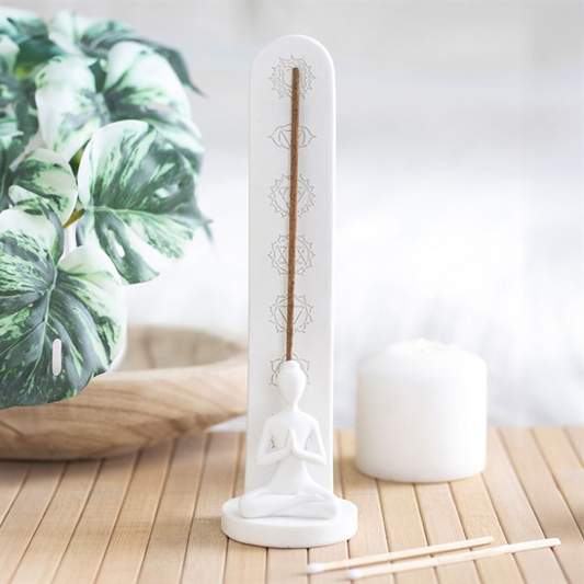 White Chakra and Yoga Pose Incense Stick Holder