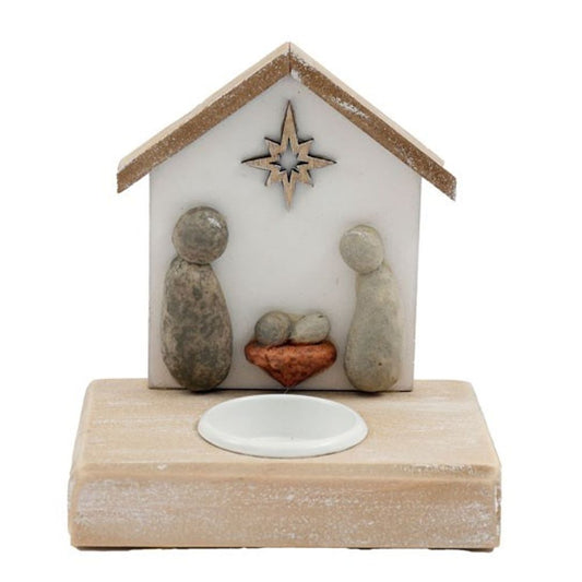 Pebble Nativity Tealight Candle Holder