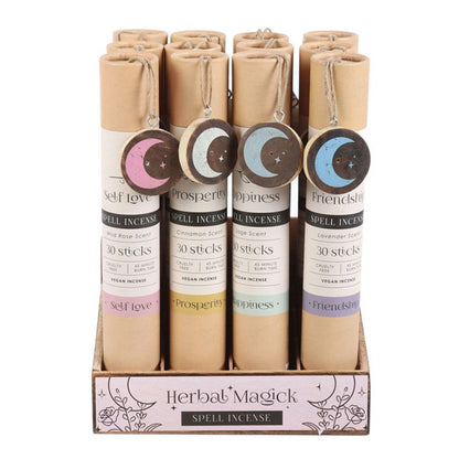 Set of 12 Herbal Magick Spell Incense Sticks with Display