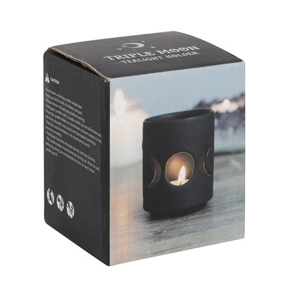 Small Black Triple Moon Cut Out Tealight Holder