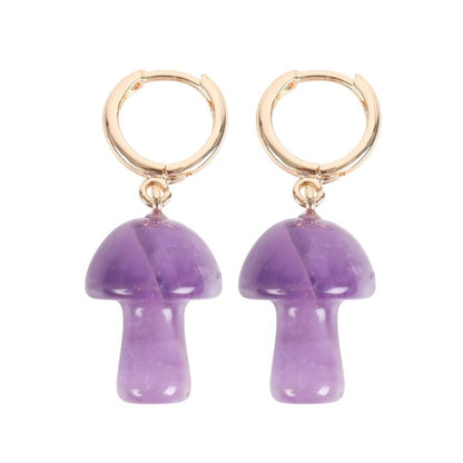 Amethyst Crystal Mushroom Earrings