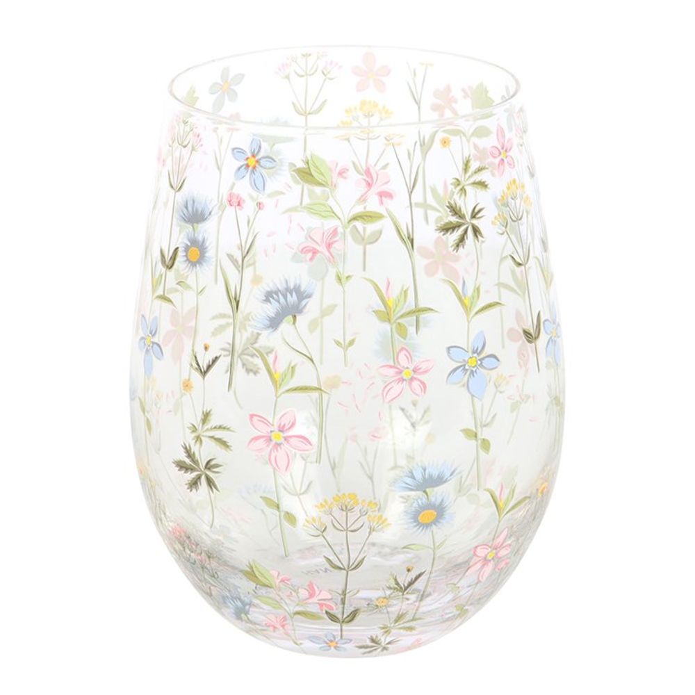 Floral Print Stemless Glass