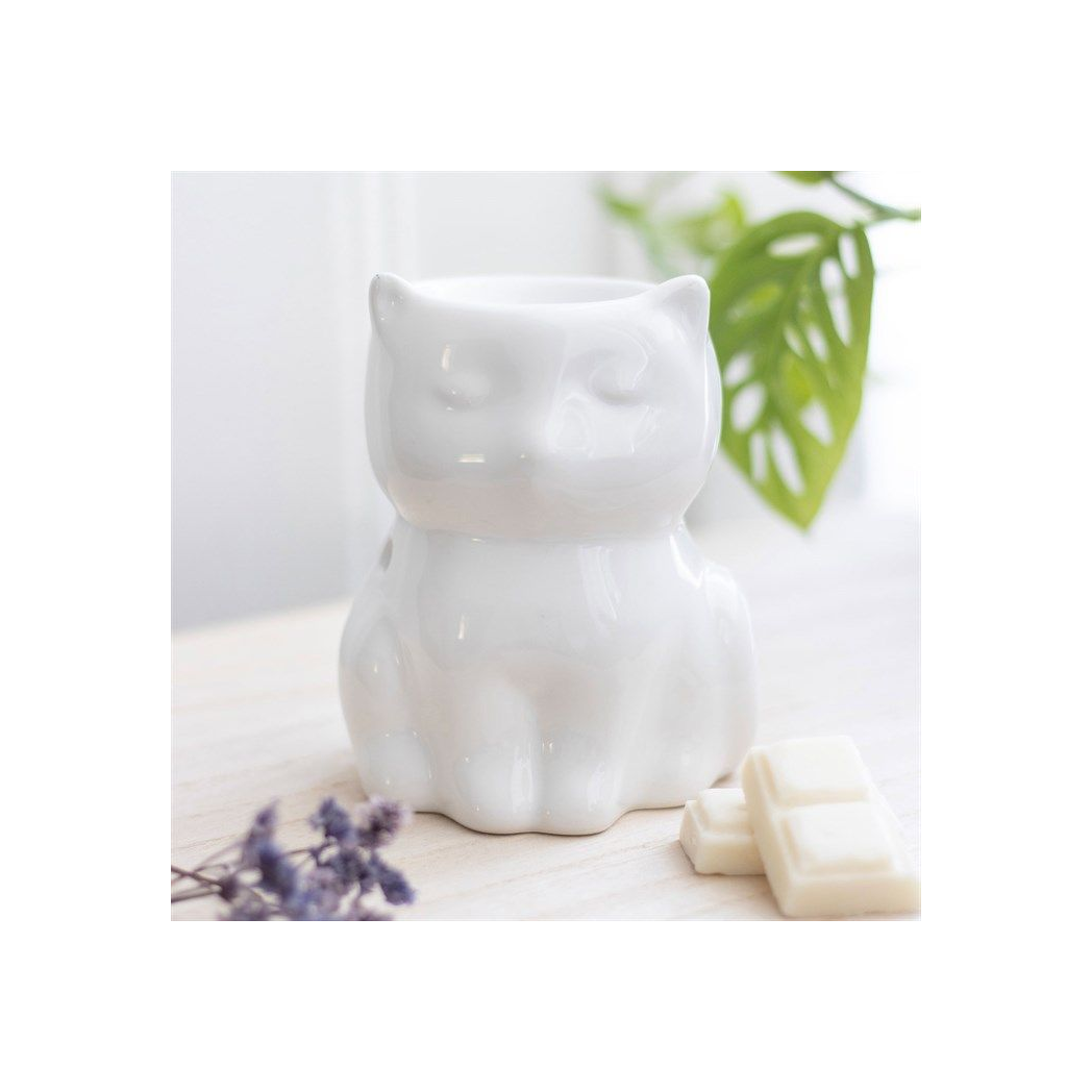 Shiny White Cat Oil/Incense Burner