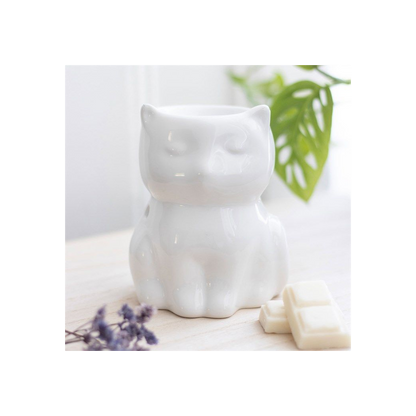 Shiny White Cat Oil/Incense Burner