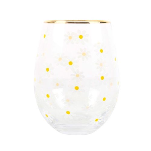 All Over Daisy Print Stemless Wine Glass