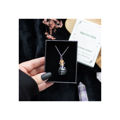 Protection Black Obsidian Crystal Chip Potion Bottle Necklace